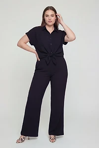Plus Crepe Knit Pocket Wide Leg Pants