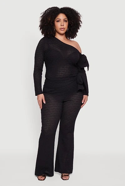 Plus High Waisted Side Tie Flare Pants