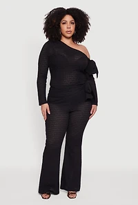 Plus High Waisted Side Tie Flare Pants