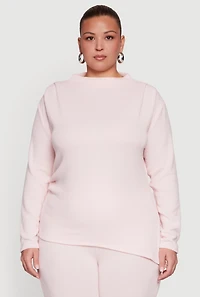 Plus Brushed Rib Knit Asymmetrical Hem Blouse