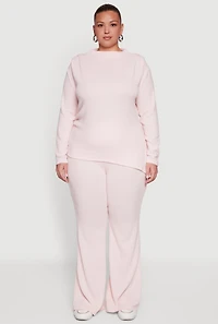 Plus Brushed Rib Knit Asymmetrical Hem Blouse