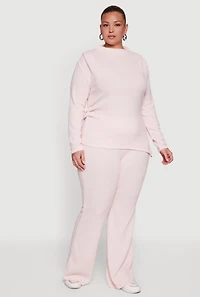 Plus Brushed Rib Knit Asymmetrical Hem Blouse