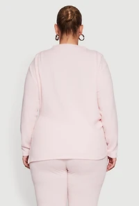 Plus Brushed Rib Knit Asymmetrical Hem Blouse