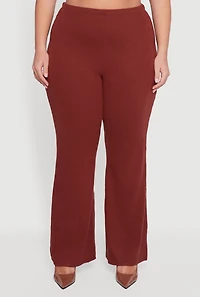 Womens Plus Brushed Rib Knit Pull On Wide Leg Pants,