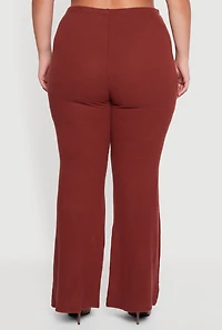 Plus Brushed Rib Knit Pull On Wide Leg Pants