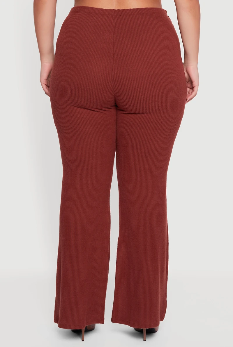 Plus Brushed Rib Knit Pull On Wide Leg Pants