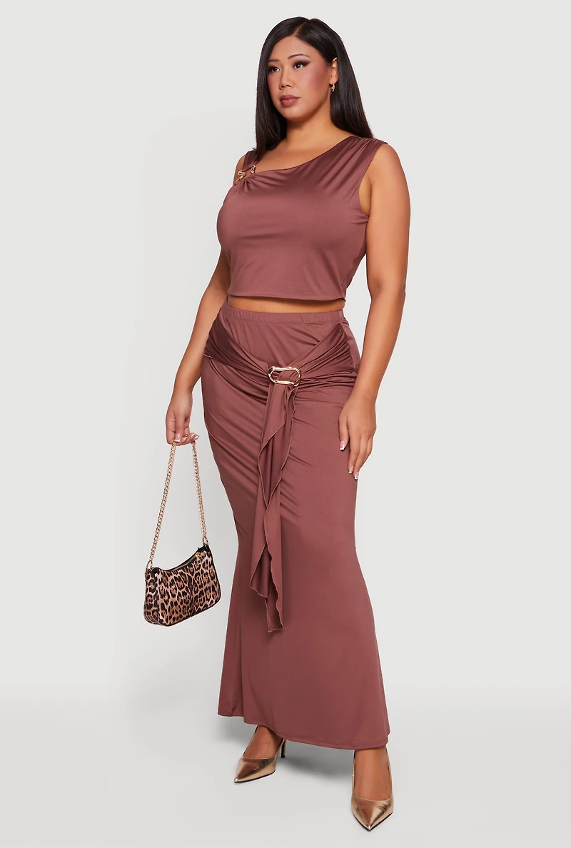 Plus Belted Front Detail Maxi Skirt