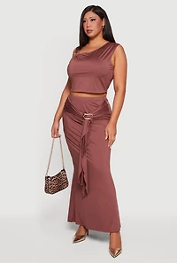 Plus Belted Front Detail Maxi Skirt