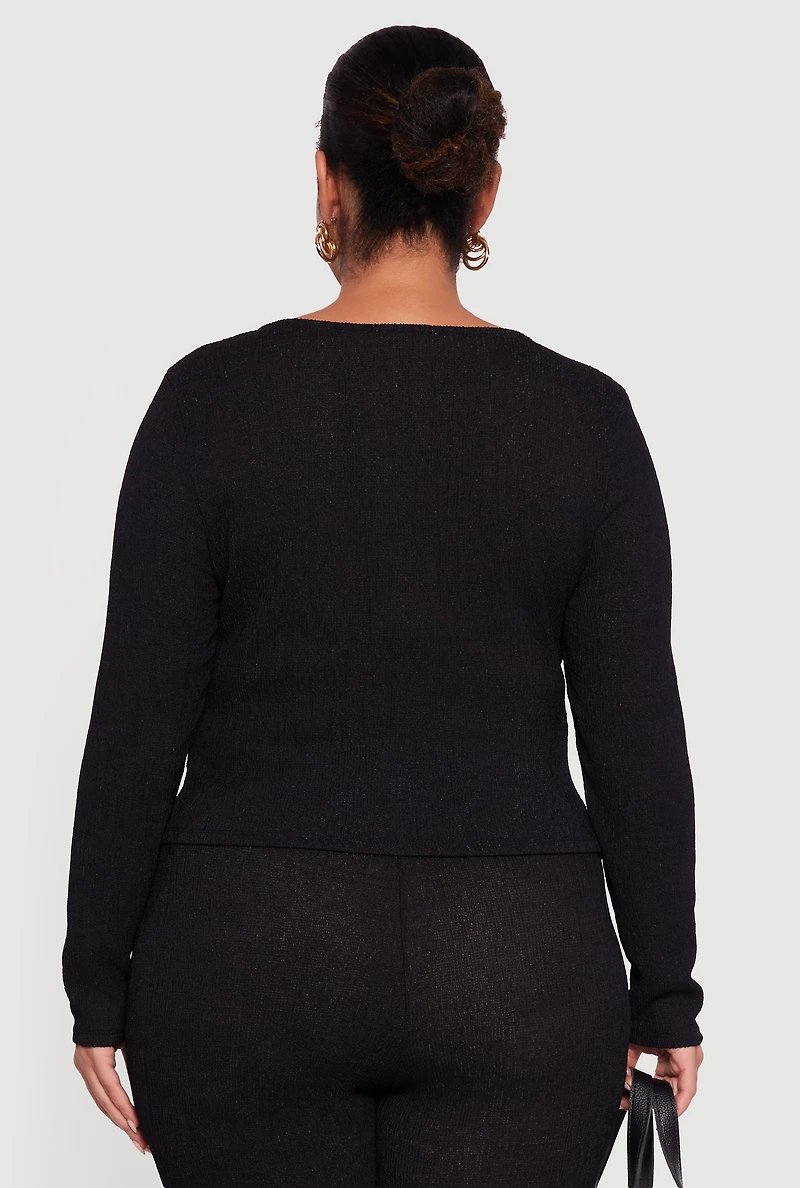 Plus Textured Knit Ruched Square Neck Blouse