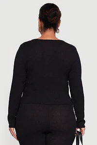 Plus Textured Knit Ruched Square Neck Blouse