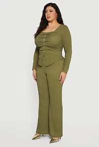 Womens Plus Textured Knit Ruched Square Neck Blouse,