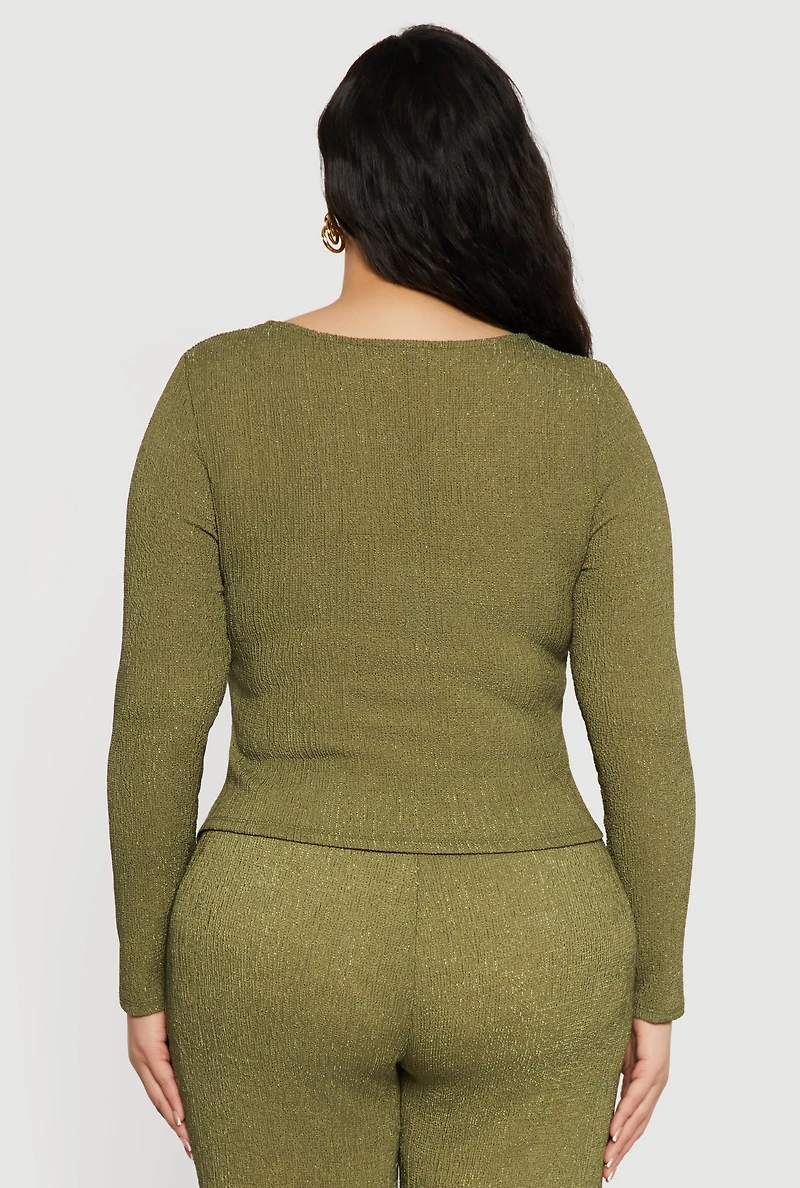 Plus Textured Knit Ruched Square Neck Blouse