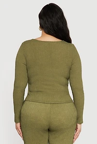 Plus Textured Knit Ruched Square Neck Blouse