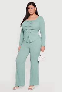 Womens Plus Textured Knit Ruched Square Neck Blouse,