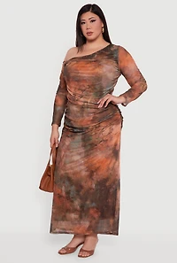 Plus One Shoulder Side Ruched Crop Top