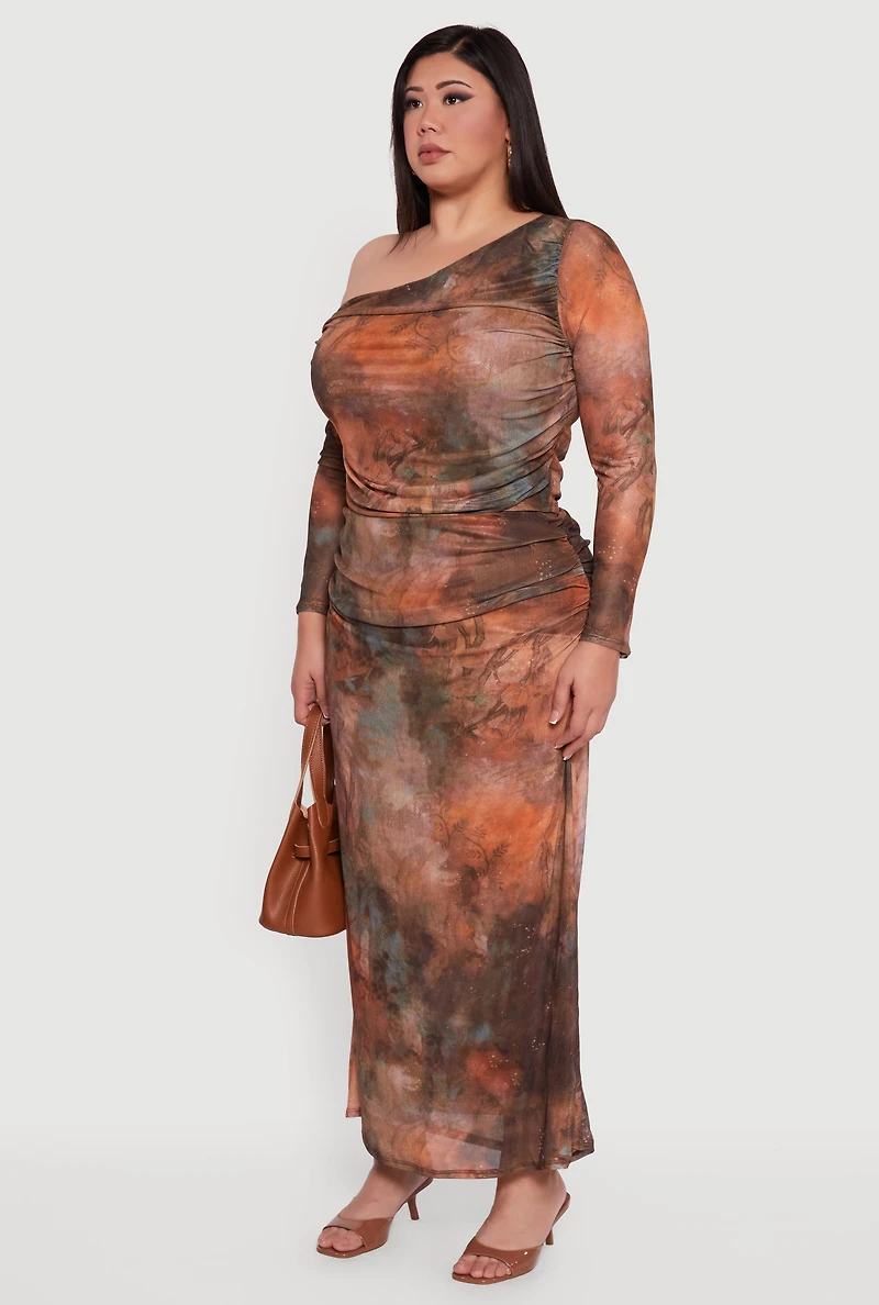 Plus One Shoulder Side Ruched Crop Top