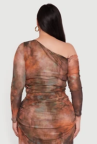 Plus One Shoulder Side Ruched Crop Top