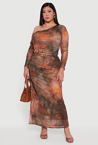 Plus Patterned High Waisted Mesh Maxi Skirt