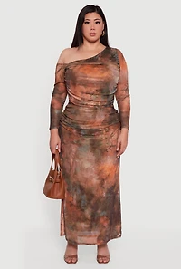 Plus Patterned High Waisted Mesh Maxi Skirt