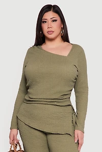 Plus Asymmetrical Neck Long Sleeve Blouse