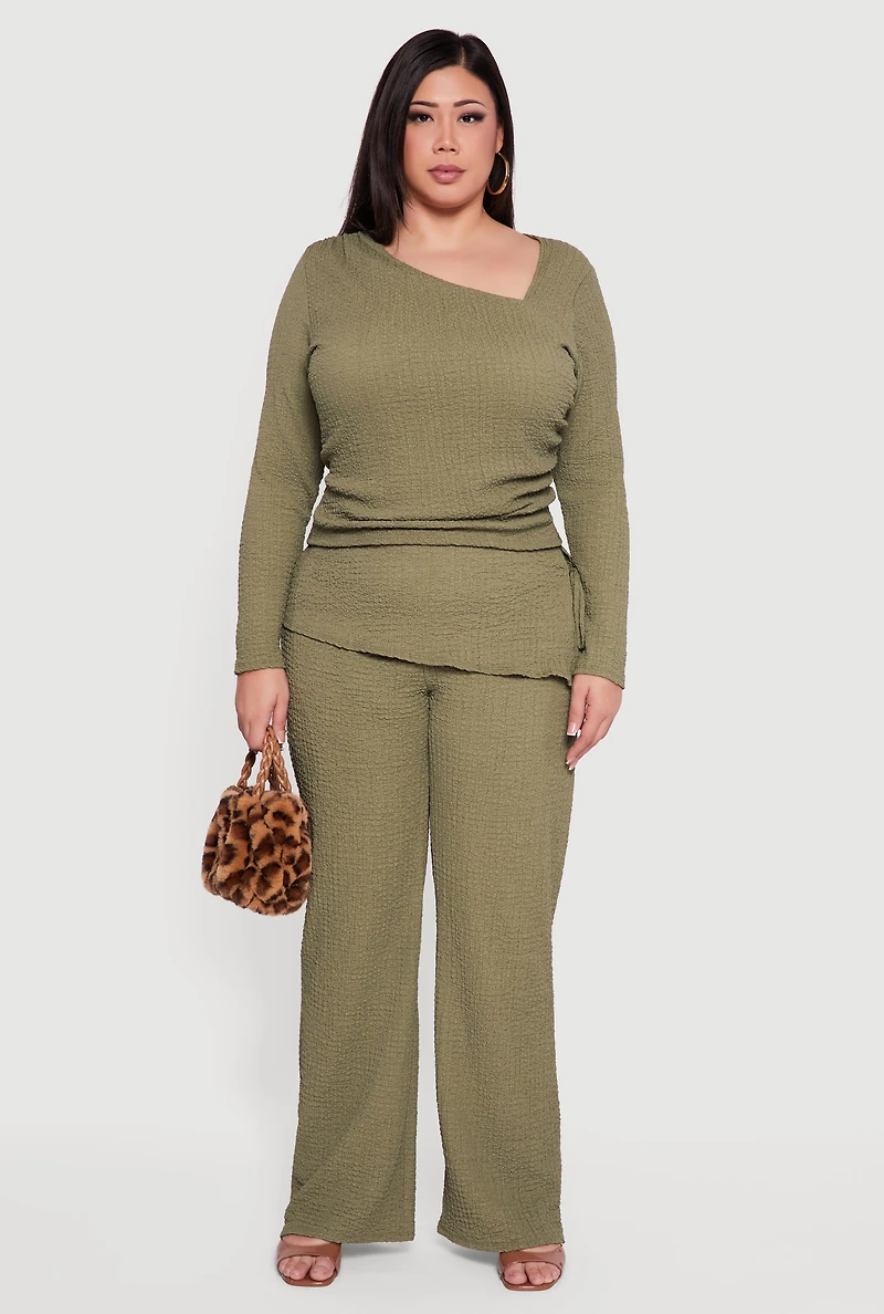 Plus Asymmetrical Neck Long Sleeve Blouse