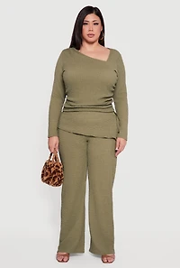 Plus Asymmetrical Neck Long Sleeve Blouse