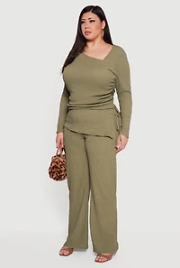 Plus Asymmetrical Neck Long Sleeve Blouse