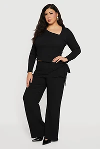 Plus High Waisted Side Tie Fold Over Pants