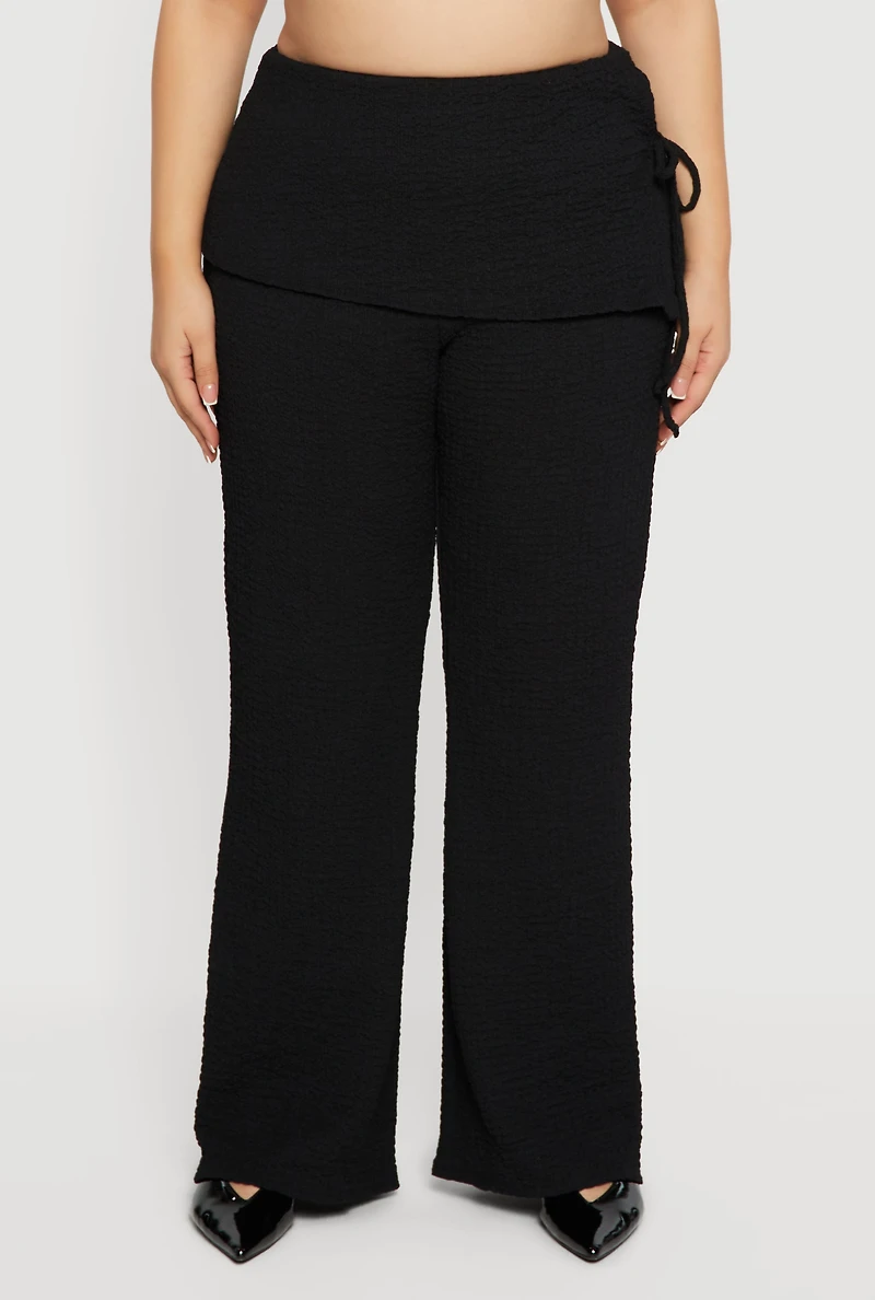 Plus High Waisted Side Tie Fold Over Pants