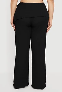 Womens Plus High Waisted Side Tie Fold Over Pants,