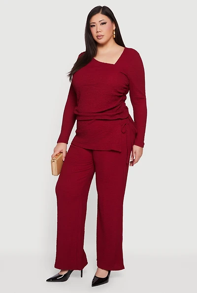 Plus High Waisted Side Tie Fold Over Pants
