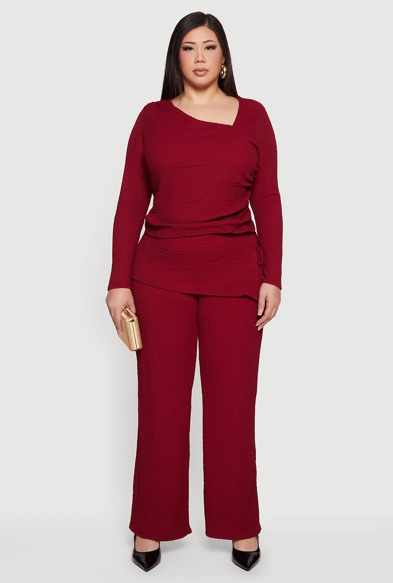 Plus High Waisted Side Tie Fold Over Pants