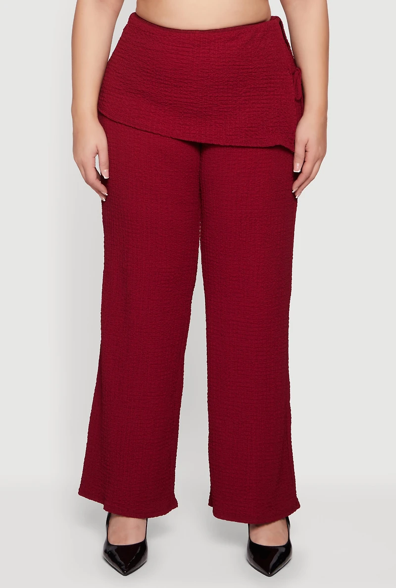Plus High Waisted Side Tie Fold Over Pants