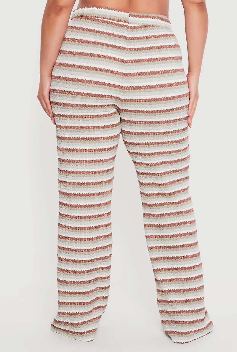 Plus Striped High Waisted Wide Leg Textured Knit Pants