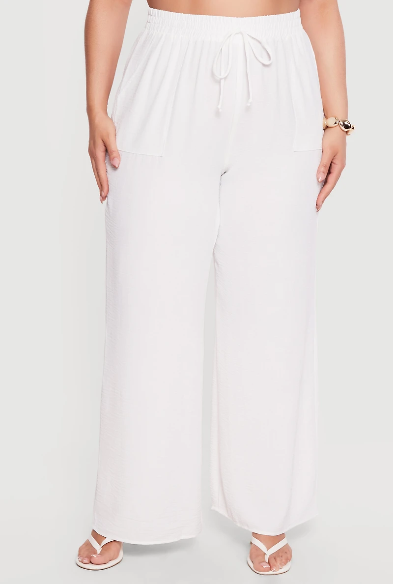 Plus Crepe Knit High Waisted Wide Leg Pants