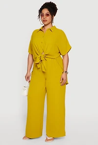 Plus Crepe Knit High Waisted Wide Leg Pants