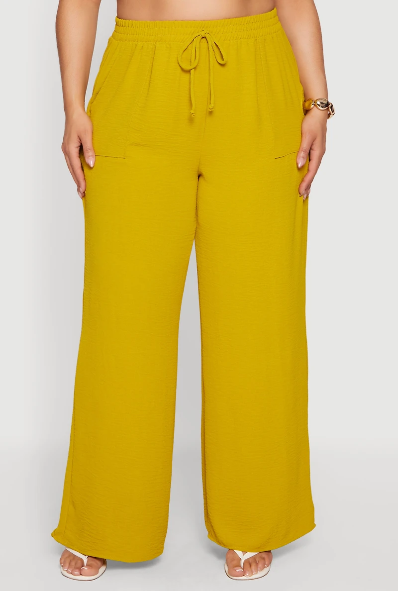 Plus Crepe Knit High Waisted Wide Leg Pants