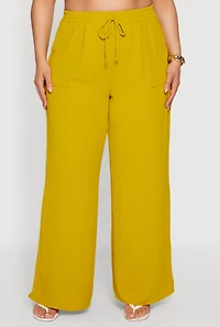 Plus Crepe Knit High Waisted Wide Leg Pants