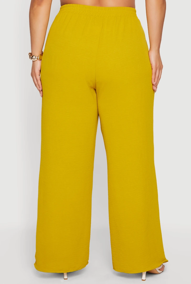 Plus Crepe Knit High Waisted Wide Leg Pants