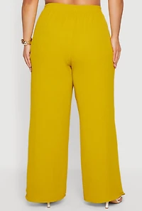 Plus Crepe Knit High Waisted Wide Leg Pants