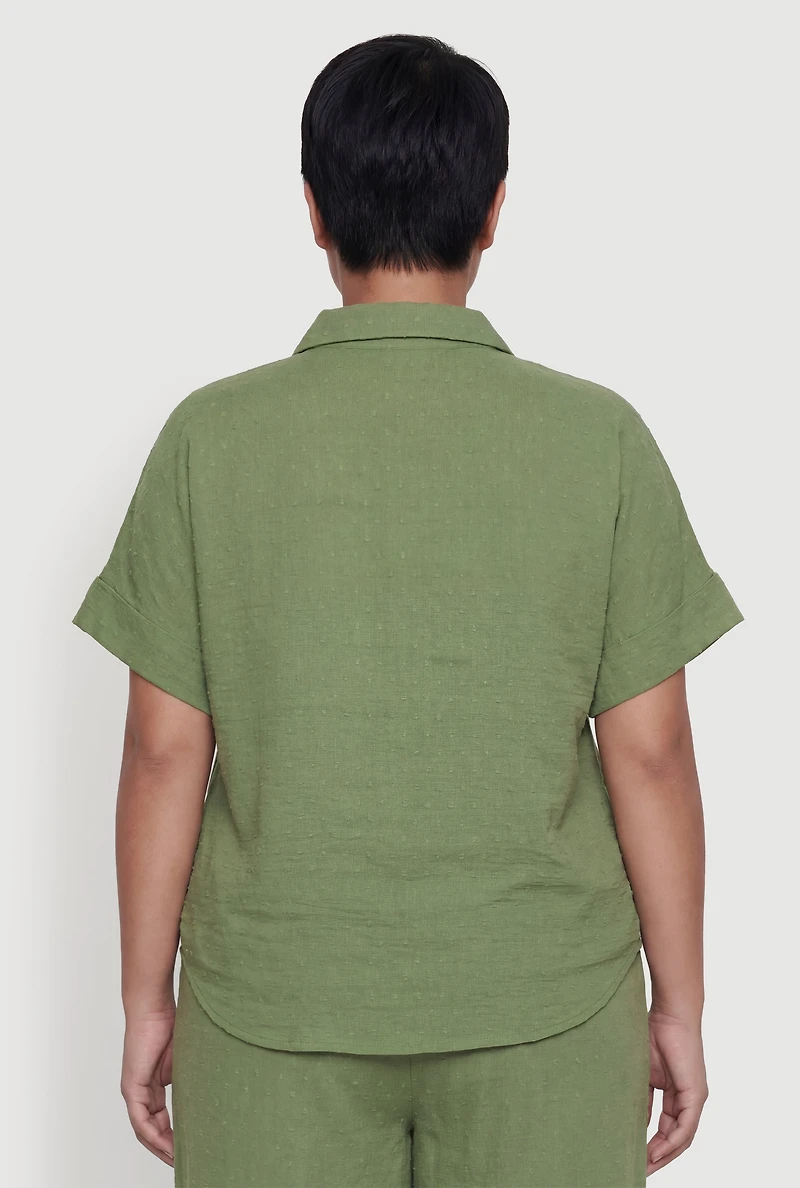 Plus Swiss Dot Short Sleeve Button Front Shirt