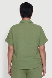 Plus Swiss Dot Short Sleeve Button Front Shirt