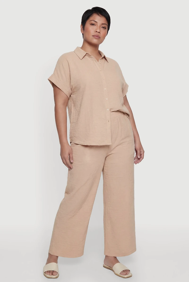 Plus Swiss Dot Short Sleeve Button Front Shirt