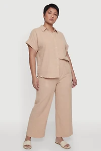 Plus Swiss Dot Short Sleeve Button Front Shirt