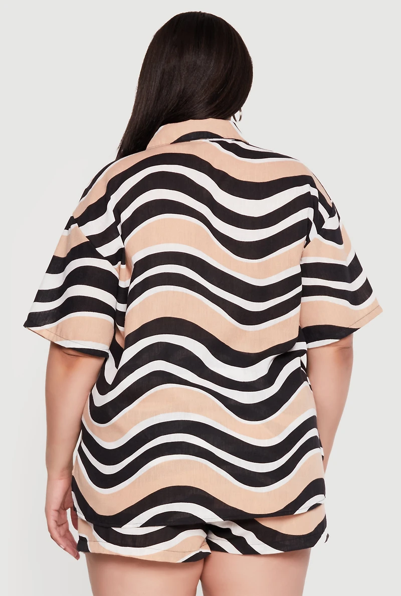 Plus Striped Oversized Button Front Shirt