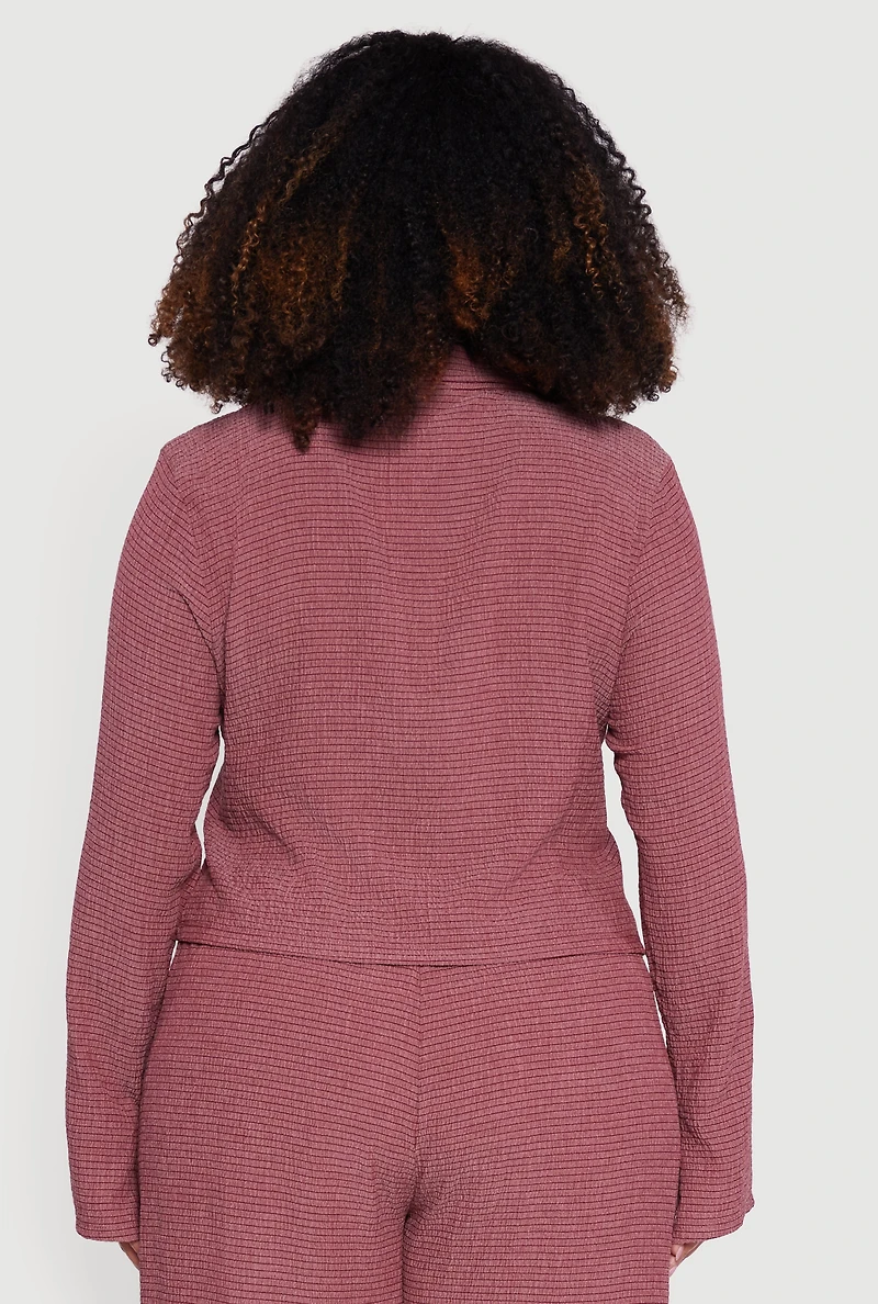 Plus Textured Knit Ruched Button Front Shirt