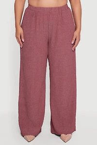 Plus Striped Seersucker Wide Leg Pull On Pants