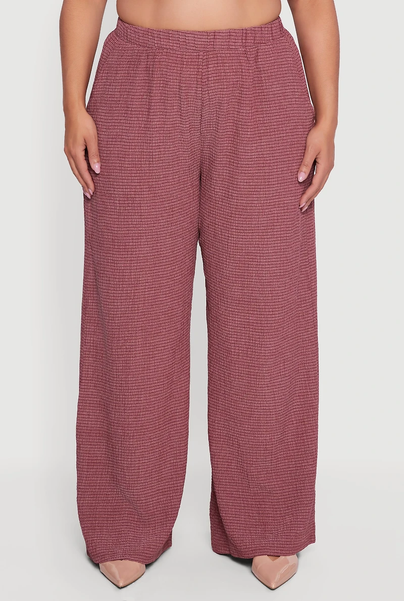 Plus Striped Seersucker Wide Leg Pull On Pants