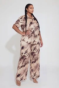 Plus Satin Patterned High Waisted Wide Leg Pants