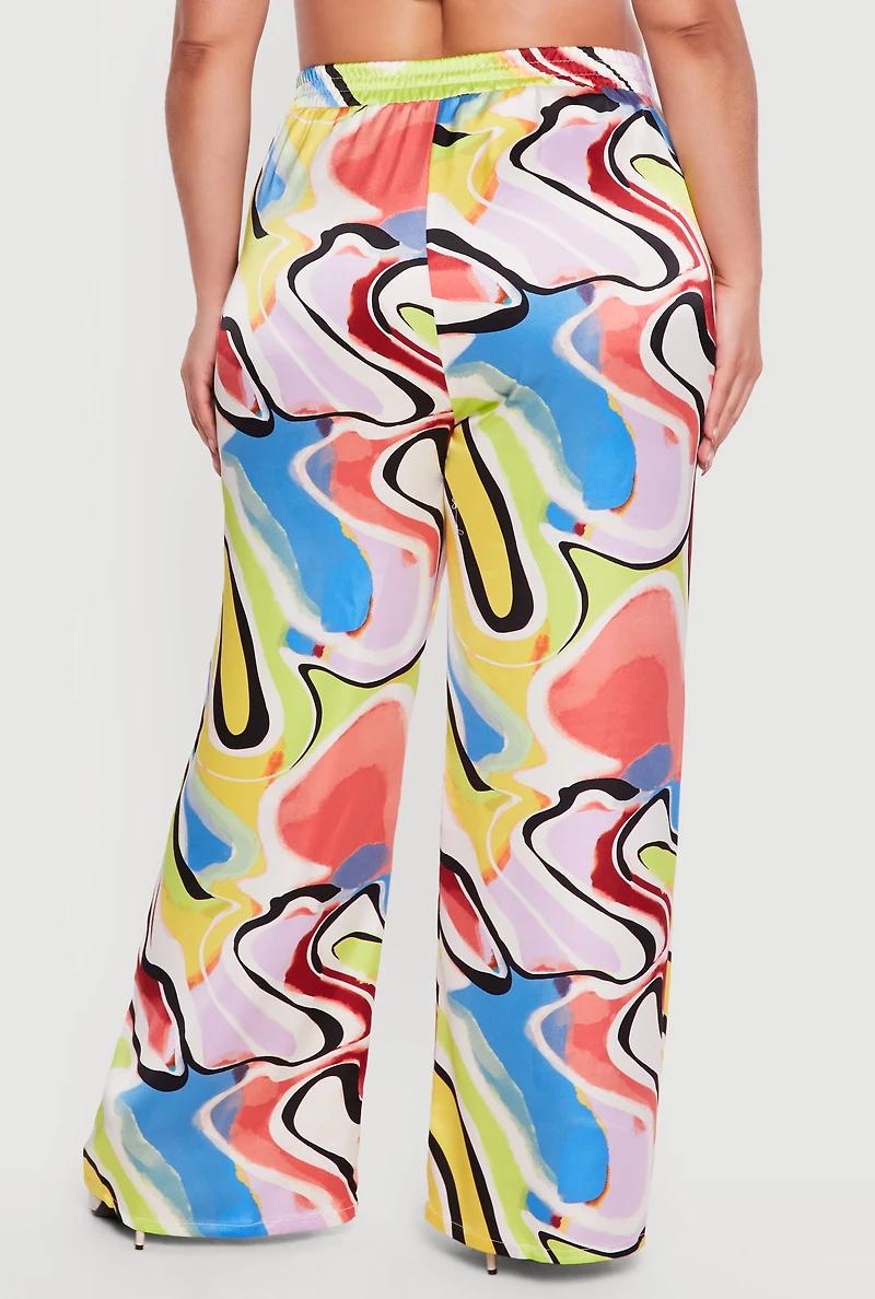 Plus Satin Psychedelic Swirl Palazzo Pants